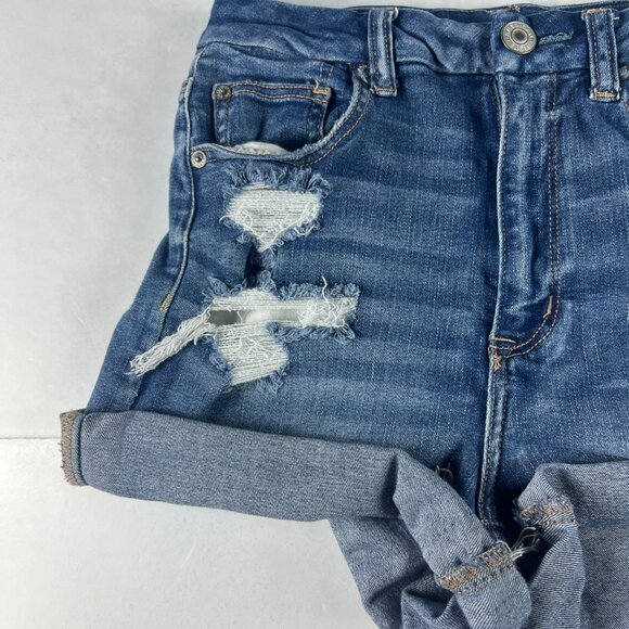 American Eagle Short Women 26* Curvy Hi Rise Shortie Blue Distressed Denim Tag 6 - Picture 2 of 16